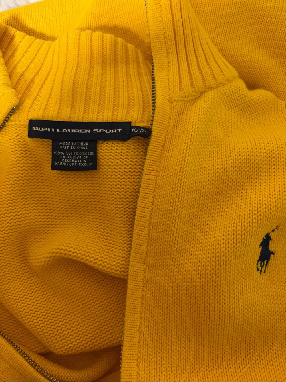 Ralph Lauren Bright Yellow Zip-Up Cotton Sweater